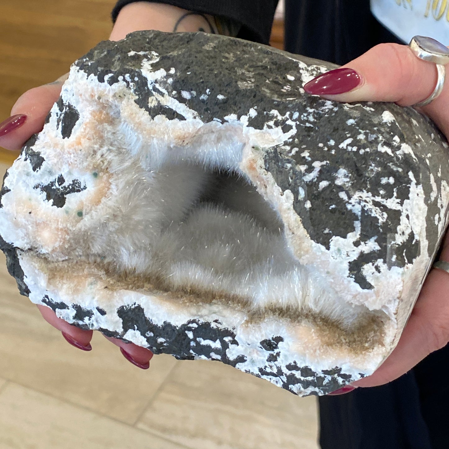 Museum Grade Okenite Geode, Okenite Over Gyrolite with Natrolite