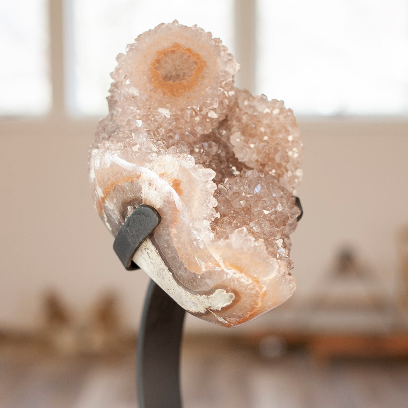 Blush Pink Quartz Stalactite Cluster on Stand from Uruguay