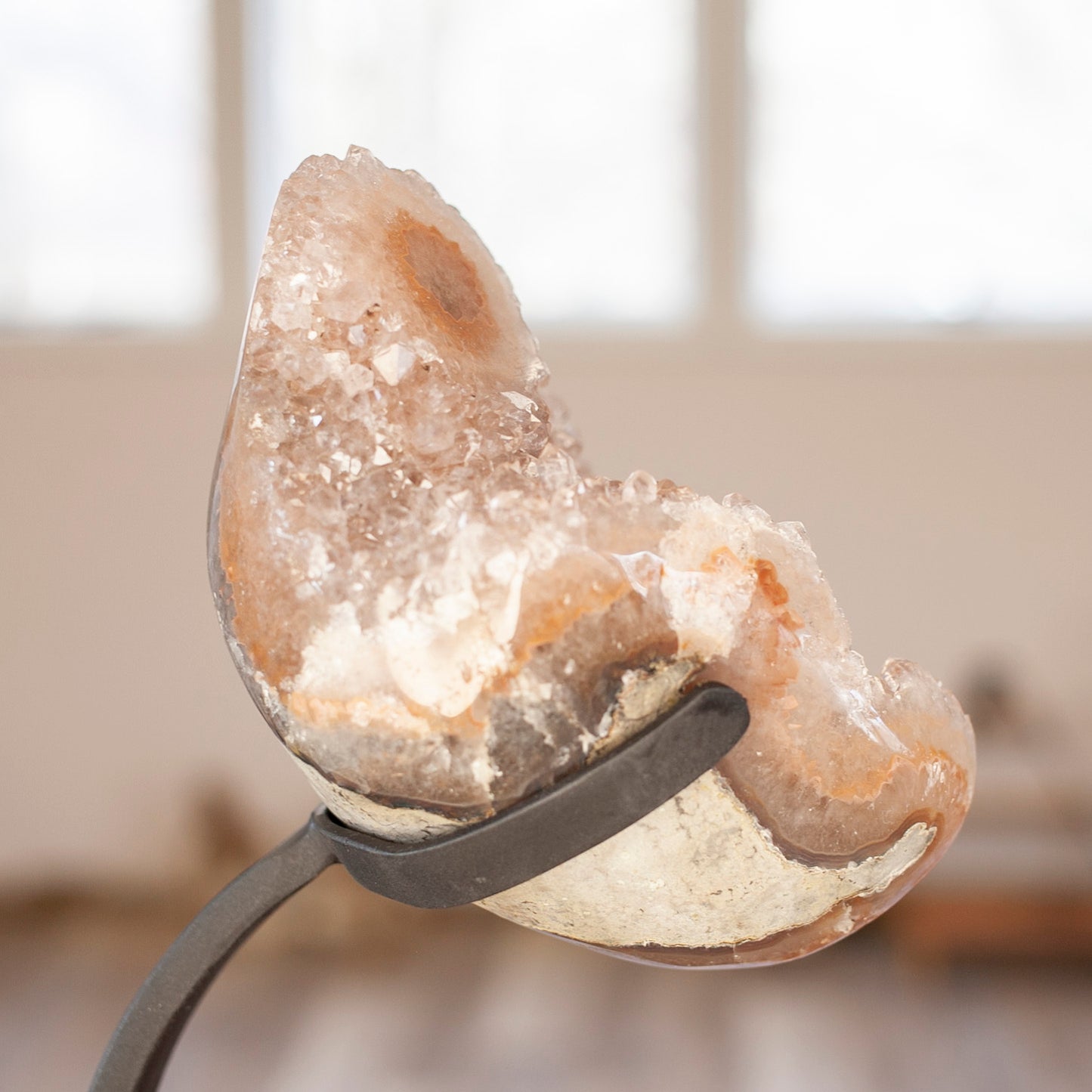 Blush Pink Quartz Stalactite Cluster on Stand from Uruguay