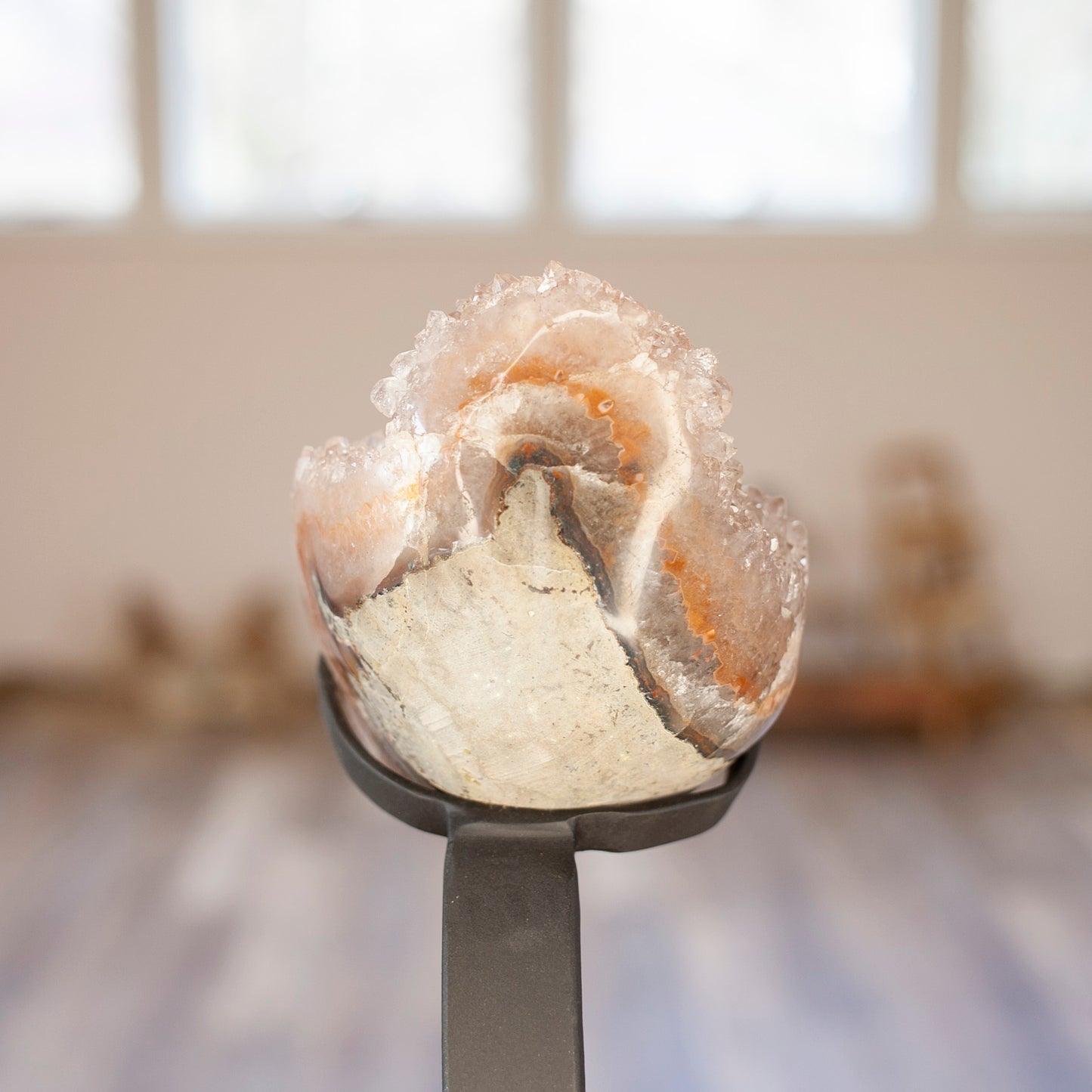 Blush Pink Quartz Stalactite Cluster on Stand from Uruguay
