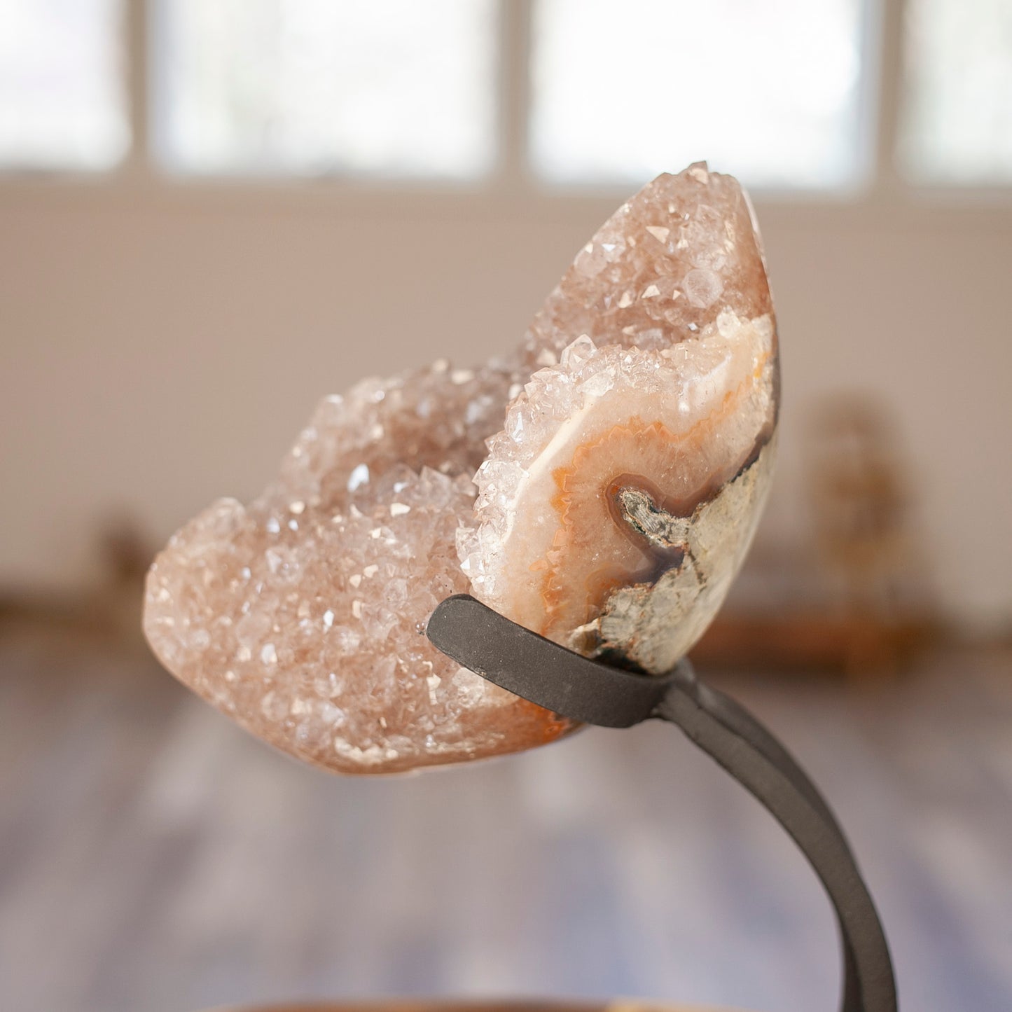 Blush Pink Quartz Stalactite Cluster on Stand from Uruguay