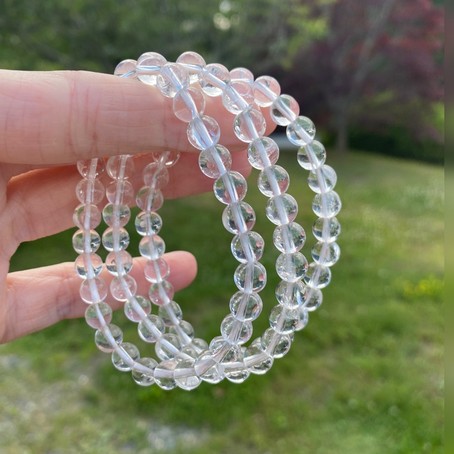 Clear Quartz Bead Bracelet, 6mm