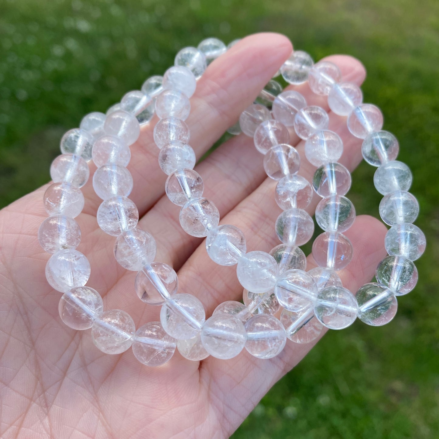 Clear Quartz Bead Bracelet, 8mm