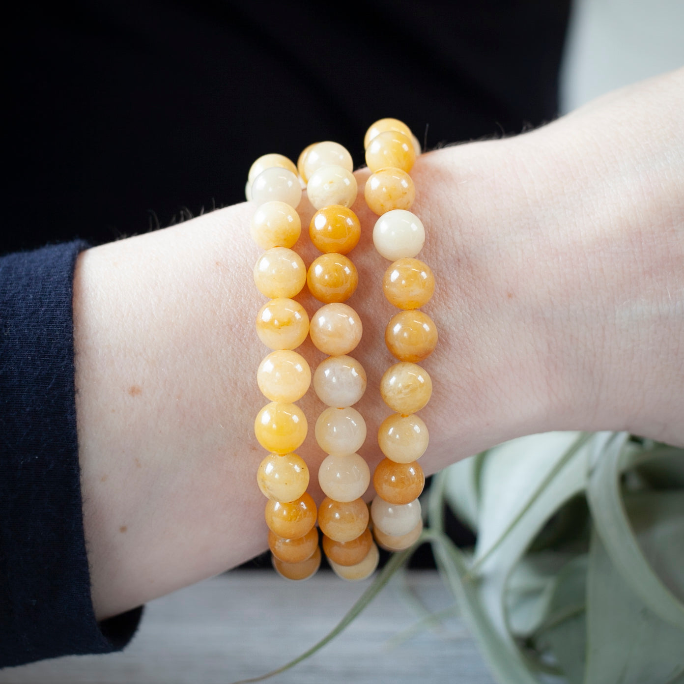 Golden Quartz Bead Bracelet, 8mm