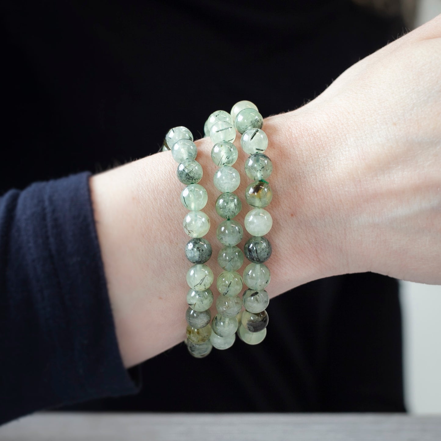 Prehnite with Epidote Bead Bracelet, 8mm