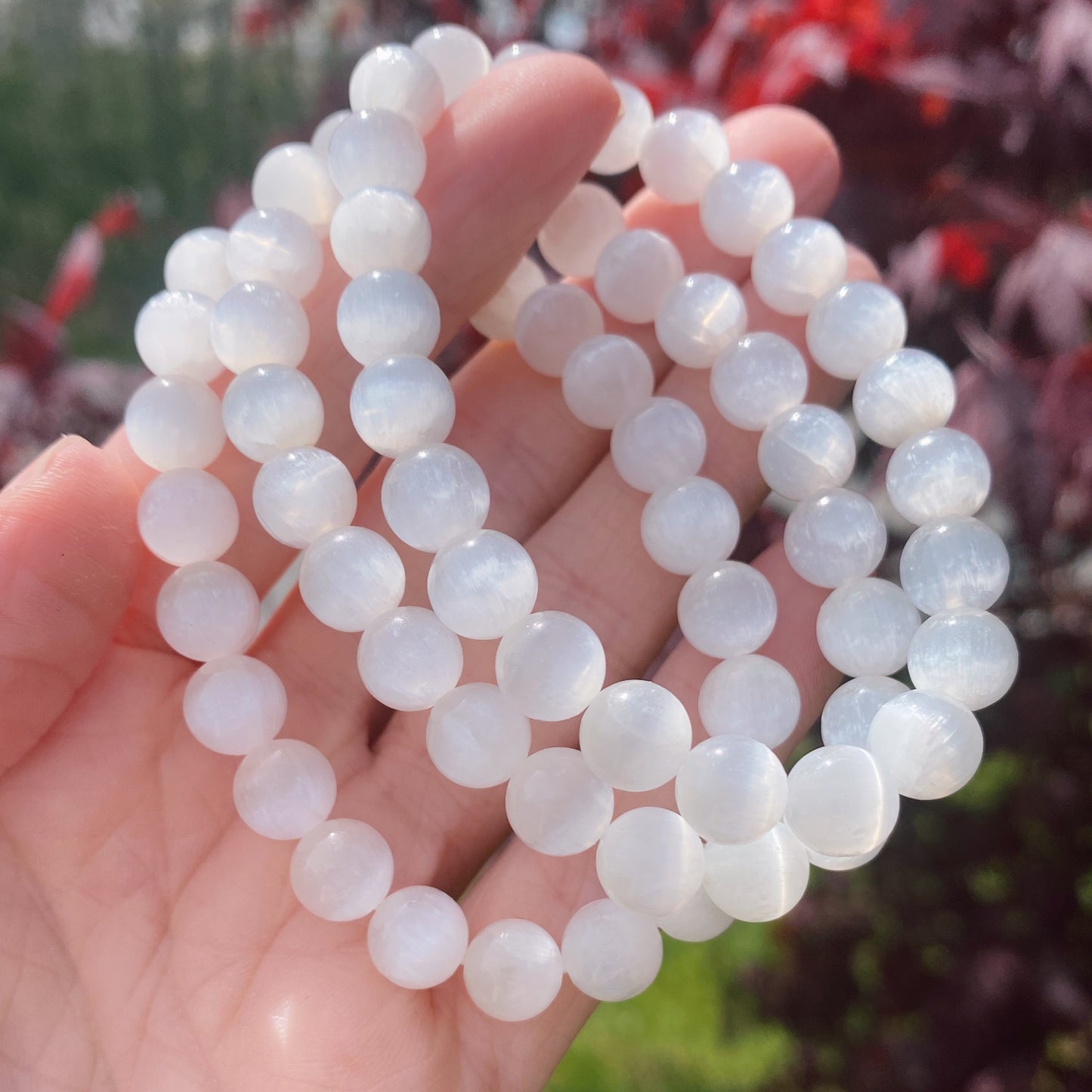 Selenite Bead Bracelet, 8mm White