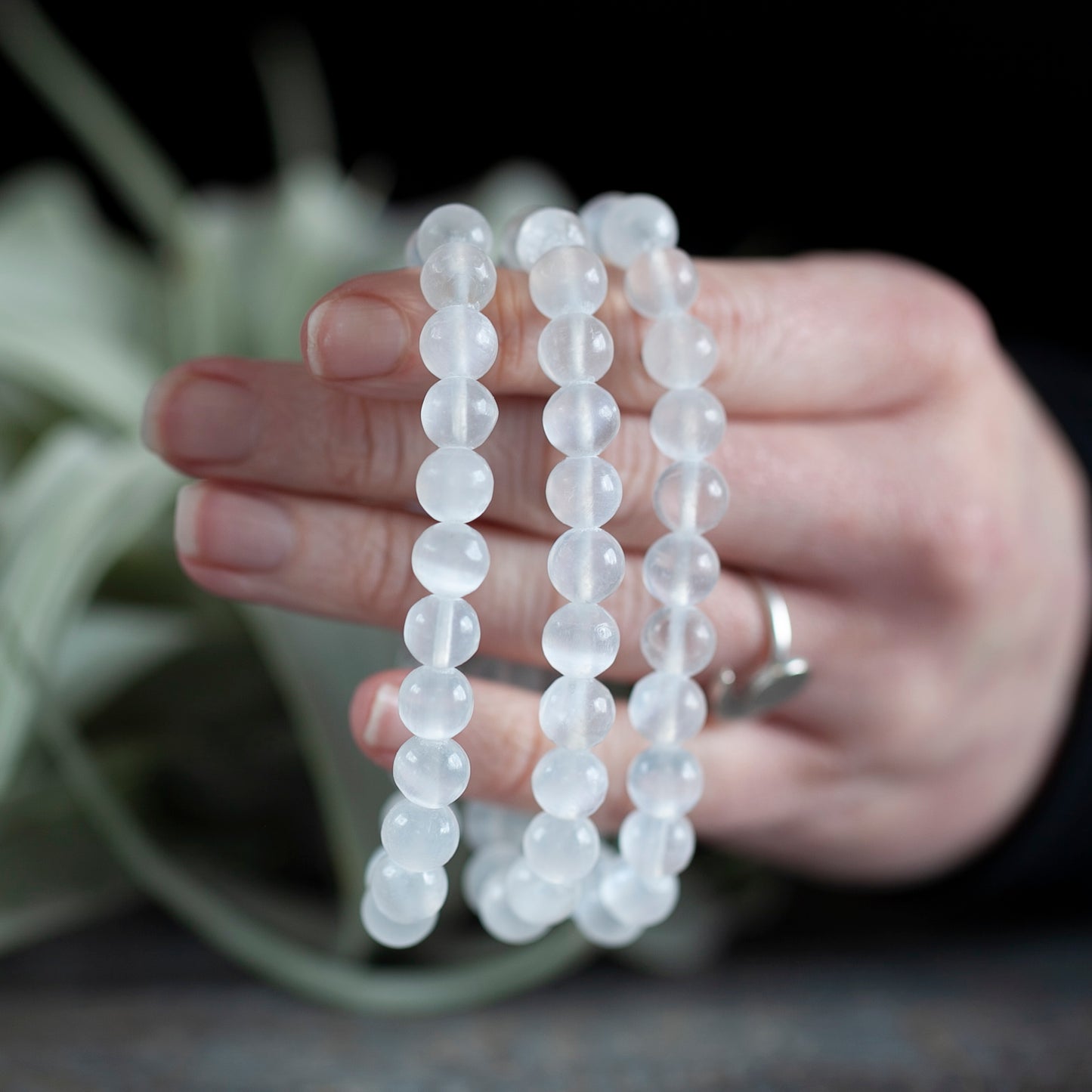 Selenite Bead Bracelet, 8mm White