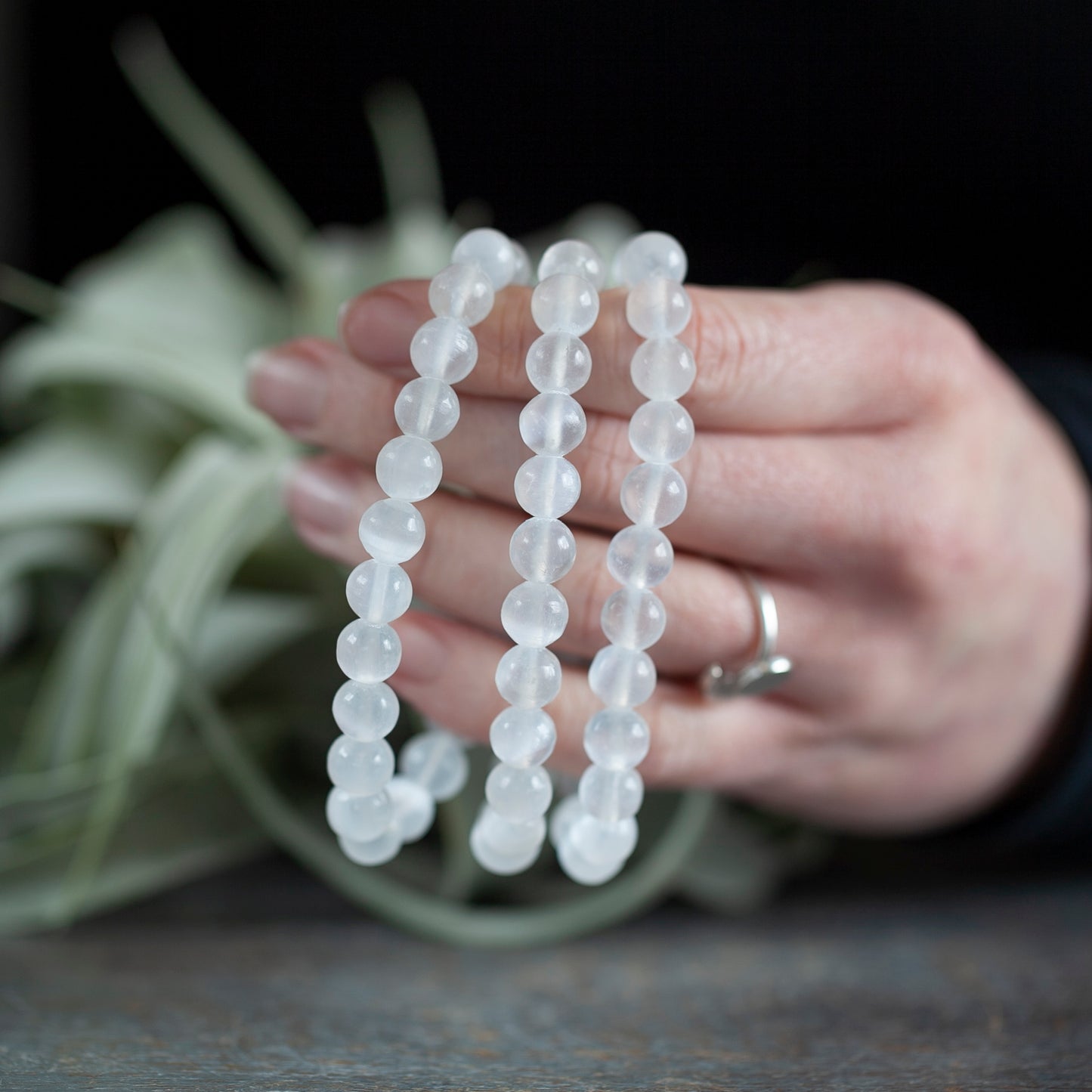 Selenite Bead Bracelet, 8mm White