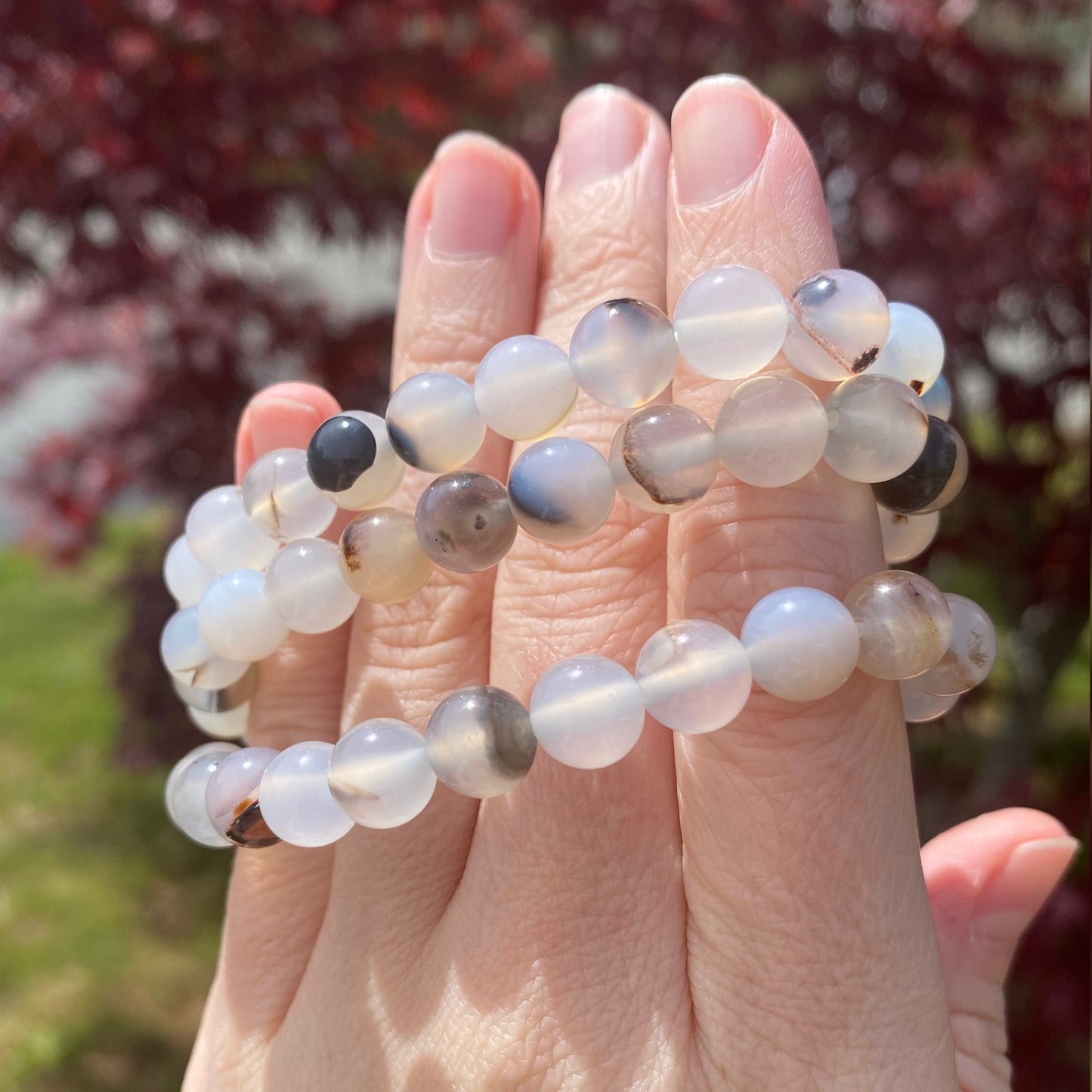 White Agate Bracelet, 8mm bead