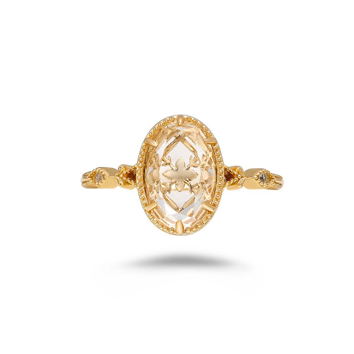 Clear Quartz Ring with Gold Detailing
