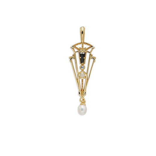 Opal, Onyx, Pearl Pendant with Chain