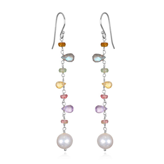 Wildflower Pearl Dangles, Sterling Silver, Amelia Rose Jewelry