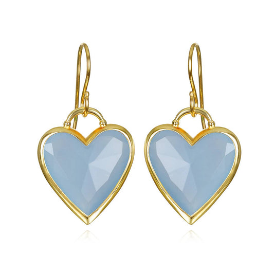 Blue Jade Heart Earrings, Gold, Amelia Rose Jewelry