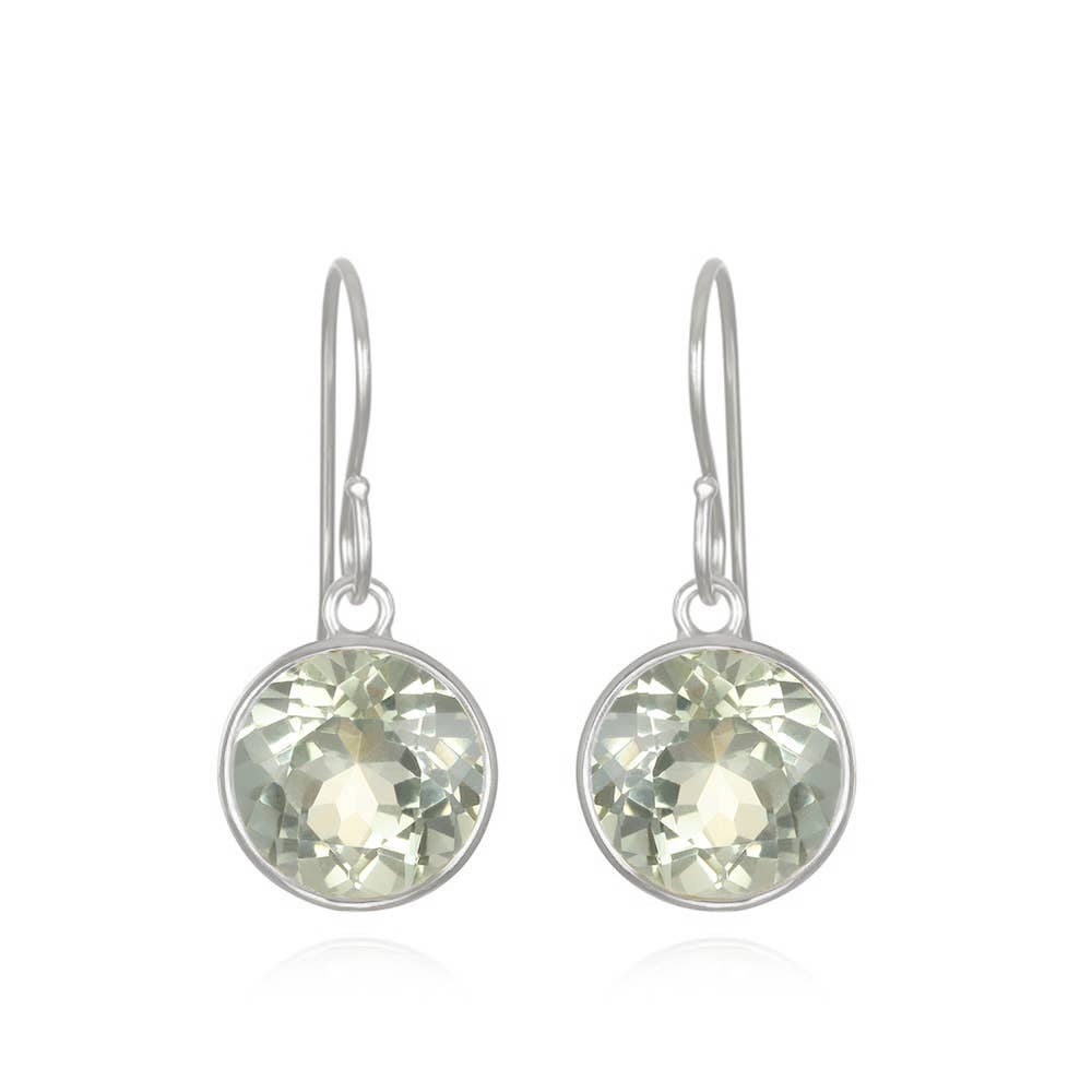 Bezeled Round Gemdrop Earrings, Green Amethyst, Gold, by Amelia Rose