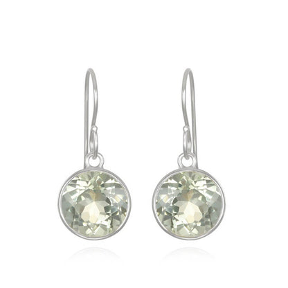 Bezeled Round Gemdrop Earrings, Green Amethyst, Gold, by Amelia Rose