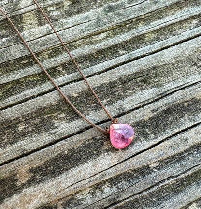 Pink Sapphire Small Faceted Teardrop Necklace : 18 inches