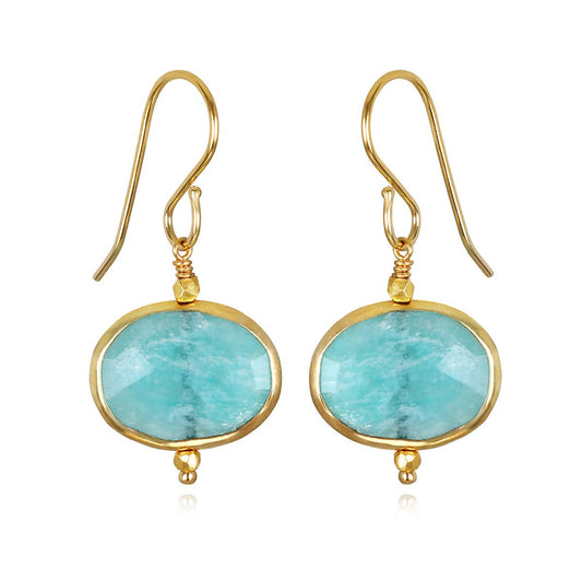 Bezeled Drop Earrings Amazonite, Gold Filled, by Amelia Rose