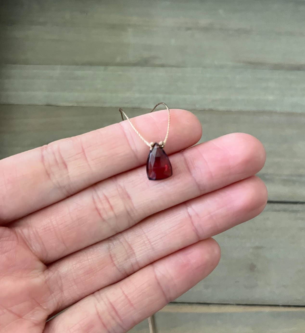 Garnet Trillion Cord Necklace: 16"