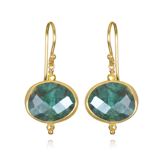 Emerald Drop Earrings, Gold, Amelia Rose Jewelry