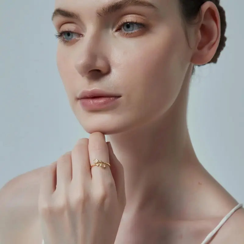 Rose Quartz Tulip Flower Bypass Ring, 14k Gold Plated