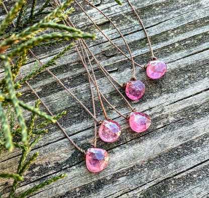 Pink Sapphire Small Faceted Teardrop Necklace : 18 inches