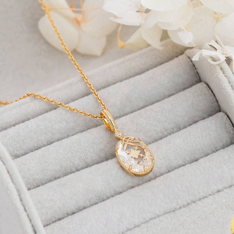 Golden Clear Quartz Pendant Necklace