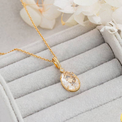 Golden Clear Quartz Pendant Necklace