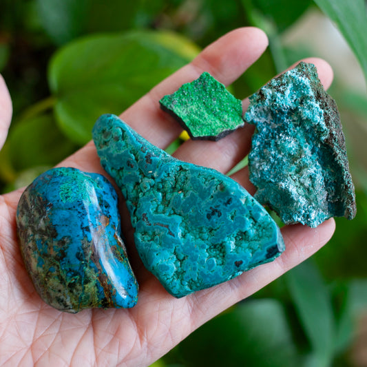 Select Stone Set No. 3: Green Garnet, Aurichalcite, Chrysocolla, Blue Opal