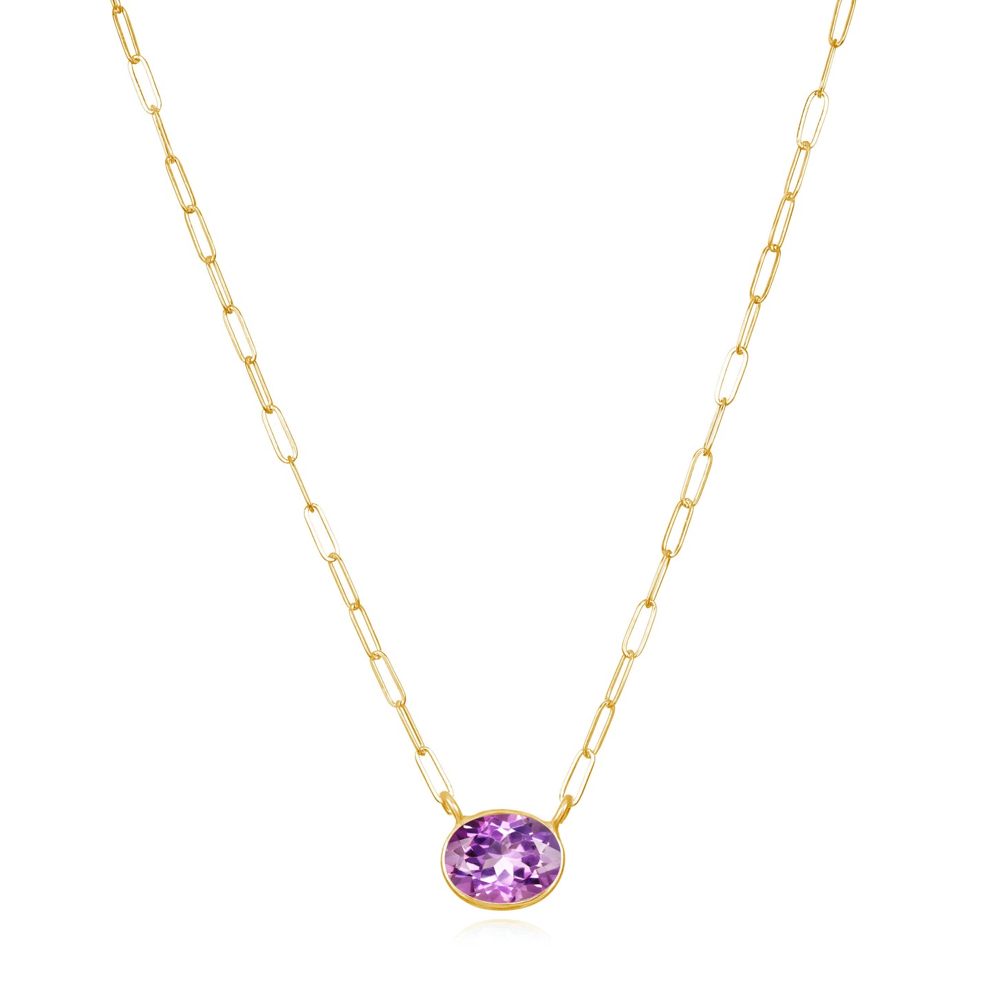 Gem drop Bezel Paperclip Necklace-Pink Amethyst: Gold Filled, by Amelia Rose