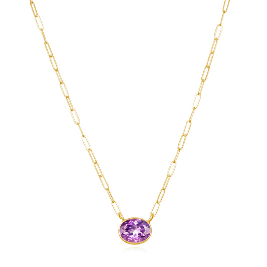Gem drop Bezel Paperclip Necklace-Pink Amethyst: Gold Filled, by Amelia Rose