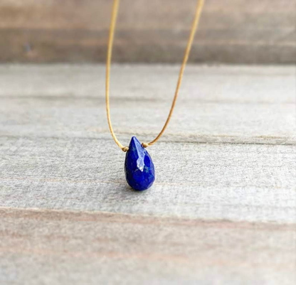 Lapis Lazuli Faceted Teardrop Necklace: 18 inches