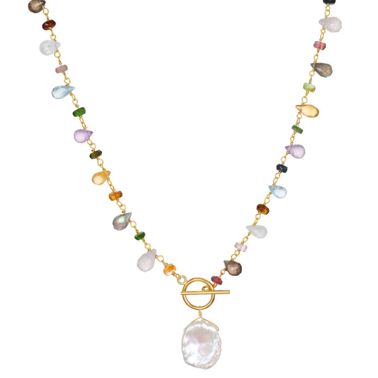 Wildflower Toggle Necklace-Keshi Pearl, Gold Vermeil, Amelia Rose Jewelry