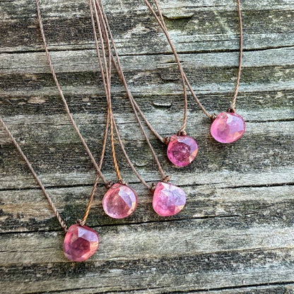 Pink Sapphire Small Faceted Teardrop Necklace : 18 inches