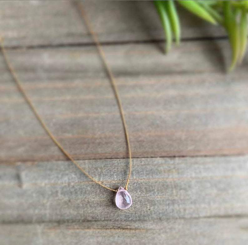 Rose Quartz Small Faceted Teardrop Necklace: 18 inches