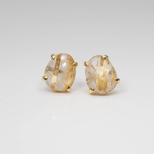 Rutile in Quartz Stud Earrings, Gold, Coming May 27th