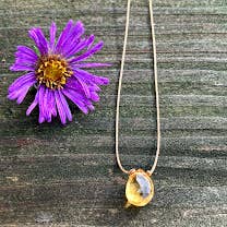 Citrine Faceted Teardrop Cord Necklace: 16"