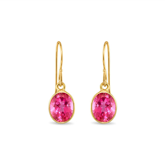Bezeled Oval Gemdrop Earrings, Pink Topaz, Gold, by Amelia Rose