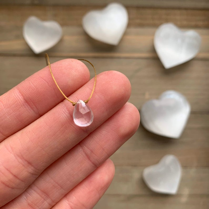 Rose Quartz Small Faceted Teardrop Necklace: 18 inches