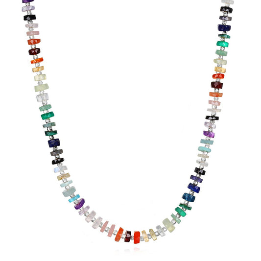 Rainbow Gemstone Heishi Necklace, Sterling Silver, Amelia Rose Jewelry