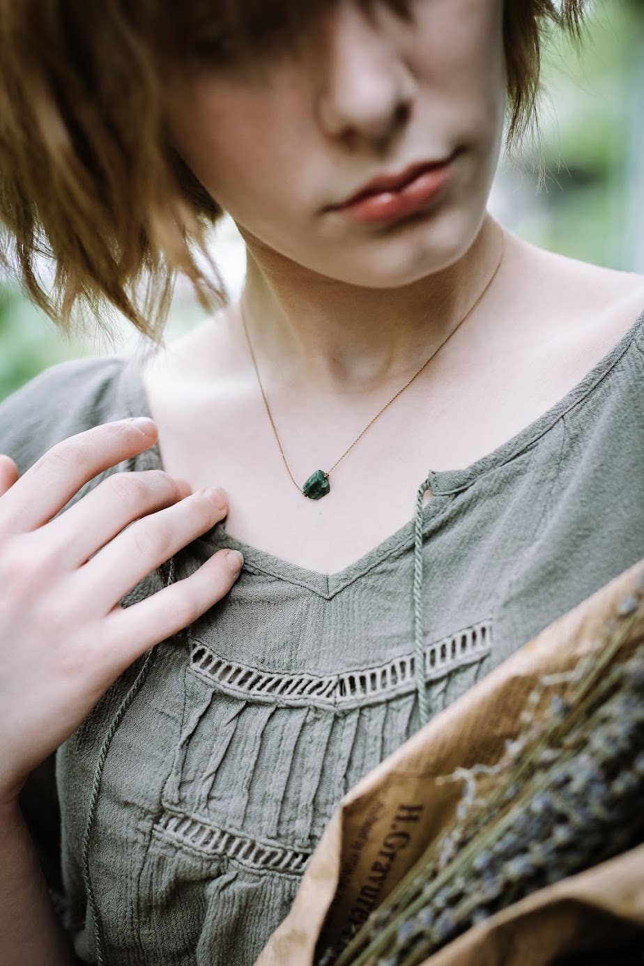 Emerald Freeform Gemstone Necklace: 18 inches
