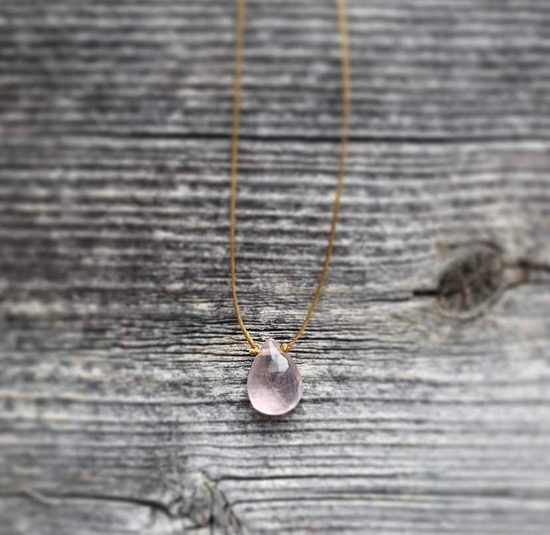 Rose Quartz Small Faceted Teardrop Necklace: 18 inches