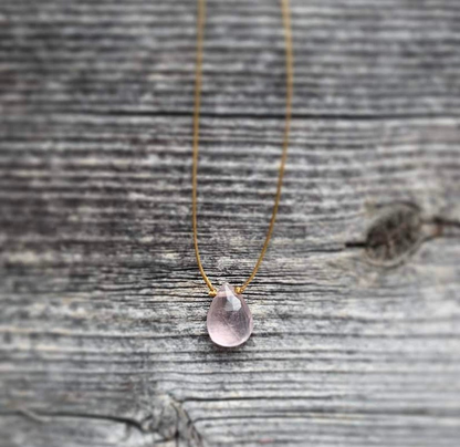 Rose Quartz Small Faceted Teardrop Necklace: 18 inches