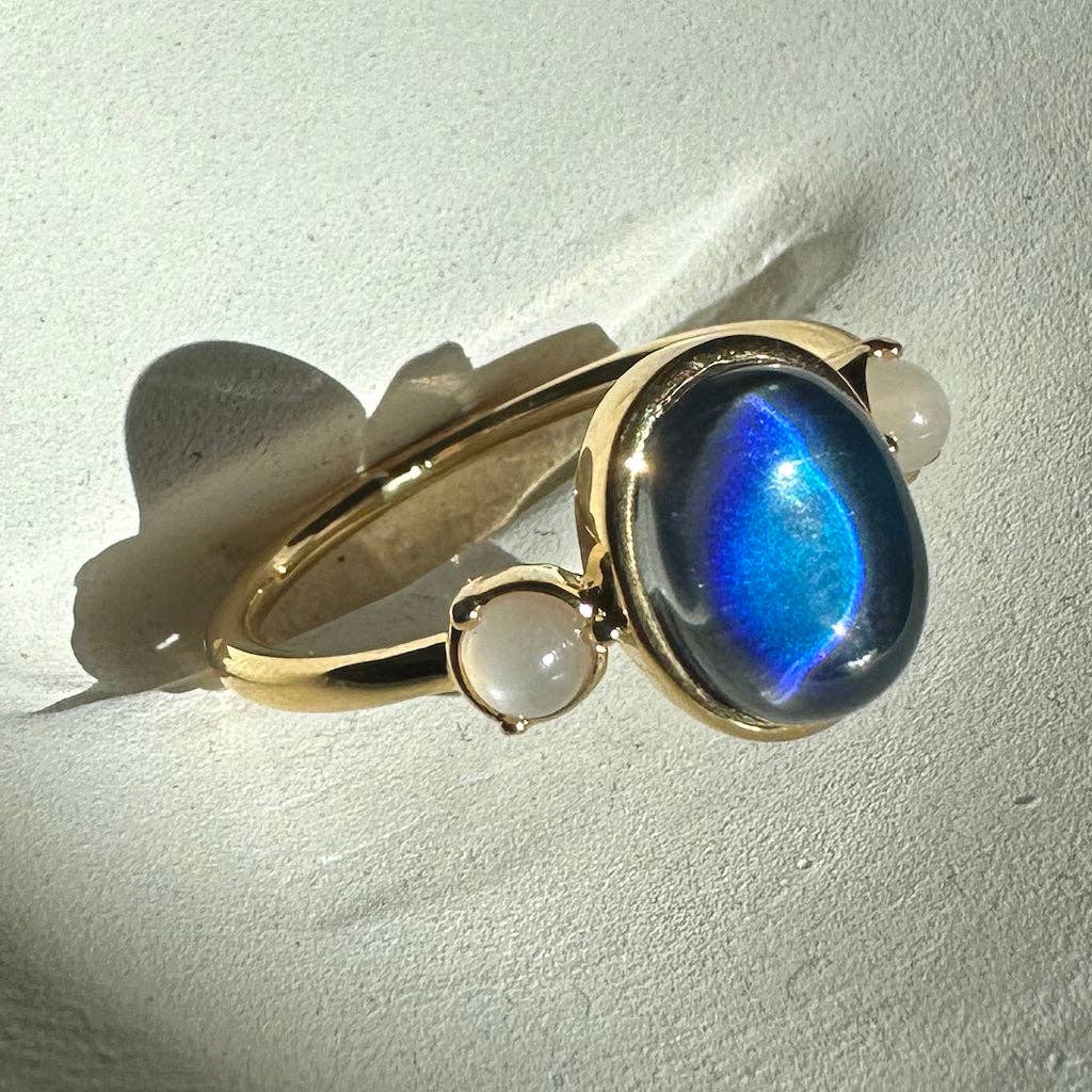 Moonstone Accent Mood Ring, Gold
