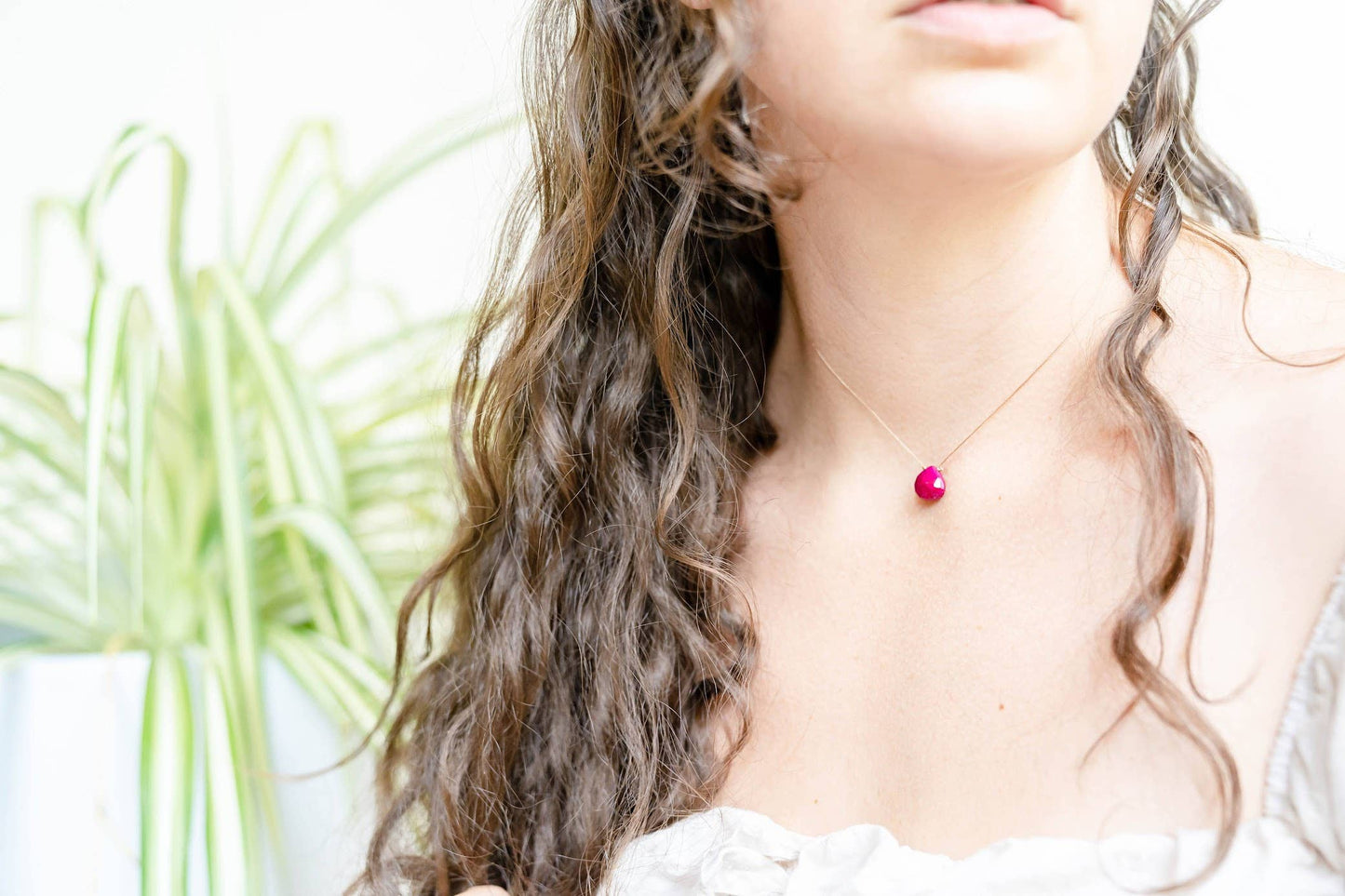 Ruby Faceted Teardrop Necklace: 18 inches