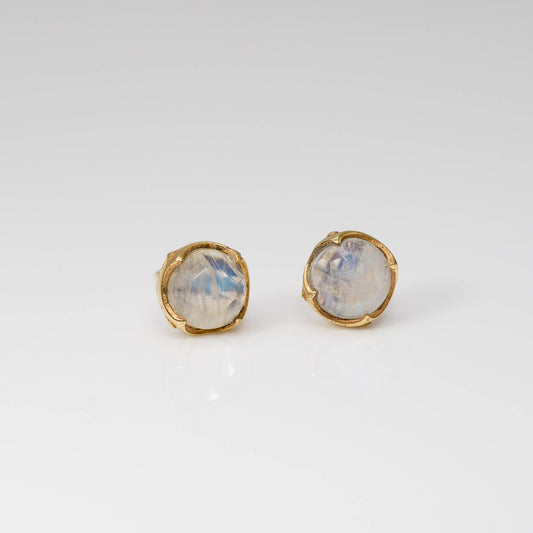 Moonstone Stud Earrings, Faceted Round, Gold, Coming May 27th