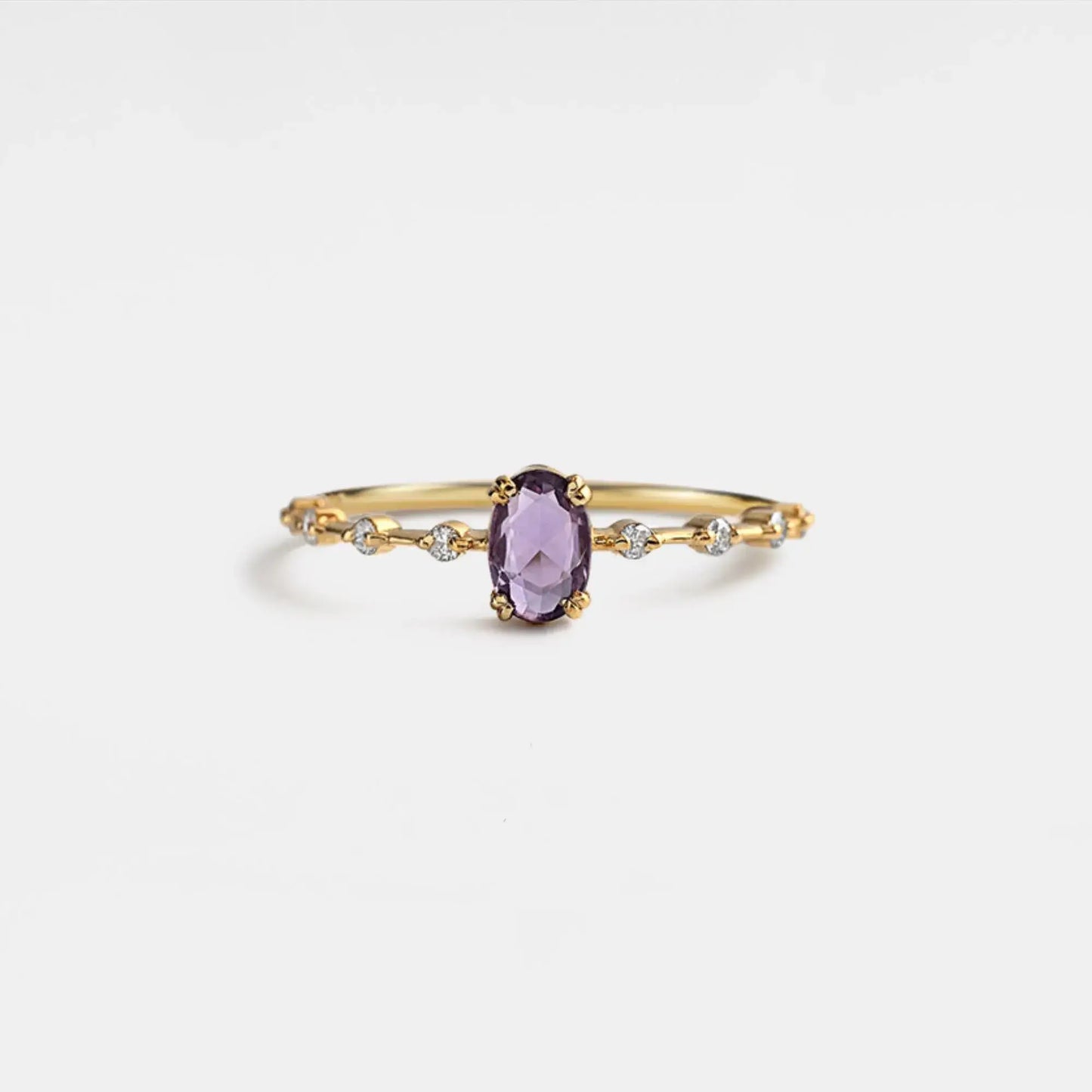 Oval Cut Natural Amethyst Ring, Gold