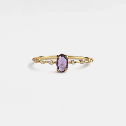 Oval Cut Natural Amethyst Ring, Gold