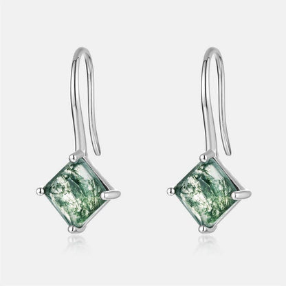 Moss Agate Drop Earrings in 925 Sterling Silver: Square