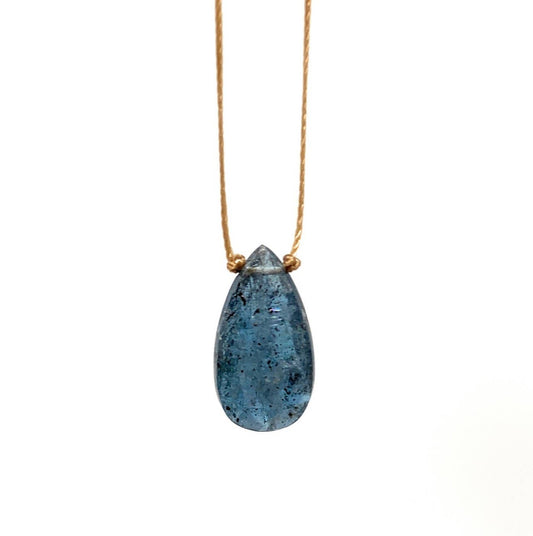 Teal Moss Kyanite Faceted Teardrop Necklace: 18 inches