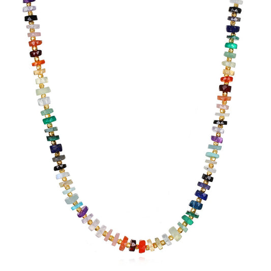 Rainbow Gemstone Heishi Necklace, Gold Vermeil, Amelia Rose Jewelry